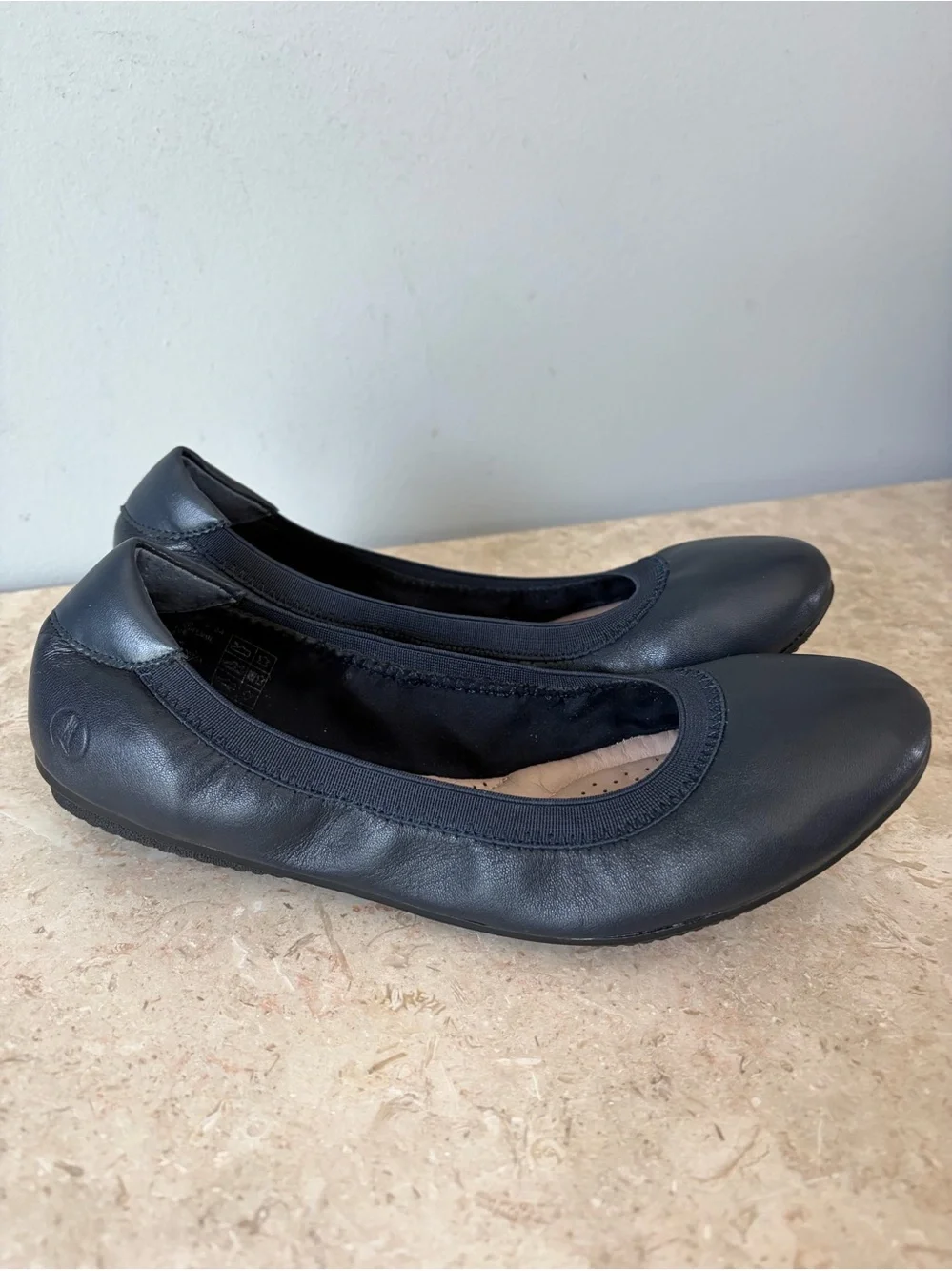 Lands End Ballet Flats Women's Sz 10 Navy Blue Leather Coastal Comfort Slip On